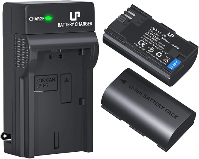 LP LP-E6 LP-E6N Battery and Charger Pack, 7D Mark II, 6D Mark II, 5D Mark IV by LP
