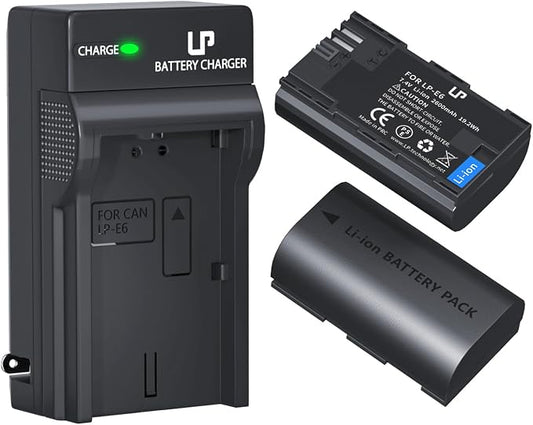 LP LP-E6 LP-E6N Battery and Charger Pack, 7D Mark II, 6D Mark II, 5D Mark IV by LP