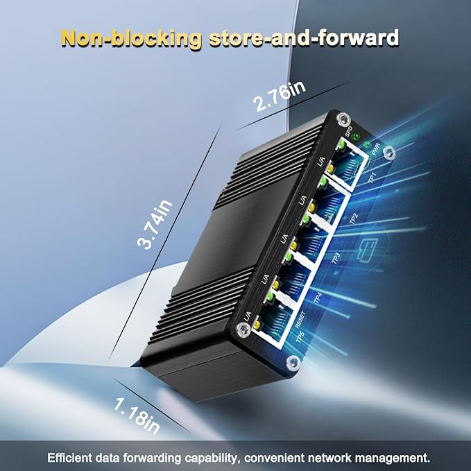 Mini Managed Industrial 5-Port Gigabit Ethernet Switch Solar Power - Image 3