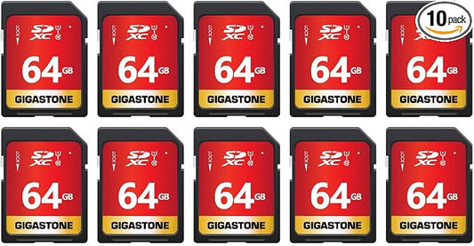 GIGASTONE 64GB SD Card 10-Pack UHS-I U1 Class 10 SDXC Memory Card High Speed by Gigastone