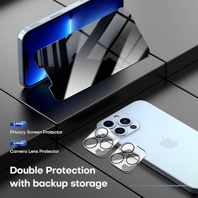 TOCOL 4 Pack for iPhone 13 Pro Max, 2 Pack Privacy Tempered Glass Screen - Image 4
