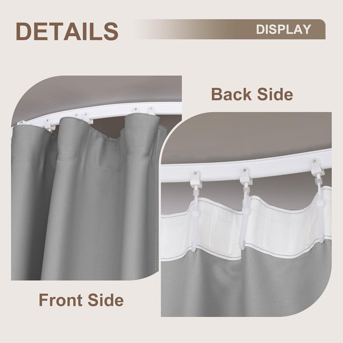 Room Divider Curtains & Flexible Bendable Tracks Set,Privacy Dividers Ceiling Track Curtain Window Blackout Curtains for Living Room Bedroom (W180 × H84 in 1 Panel Grey Drape & White Rail)