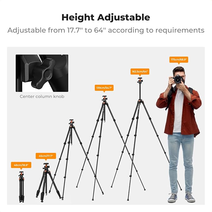 K&F CONCEPT 63" Aluminum Travel Tripod - Image 6