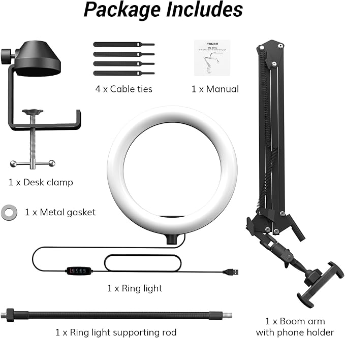 TONOR Overhead Ring Light Kit, Adjustable Angle, Suitable - Image 9