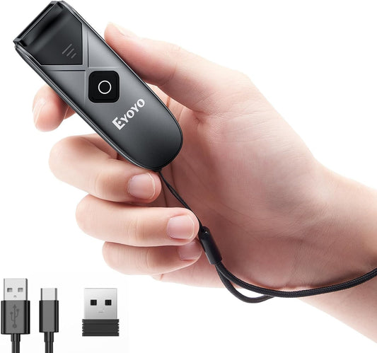 Eyoyo Bluetooth 2D&1D Barcode Scanner, Portable Wireless Mini Barcode Reader with 2.4G Wireless/Bluetooth/USB Wired Connection QR Code Scanner Compatible with Pad, Phone, Android, Tablet PC