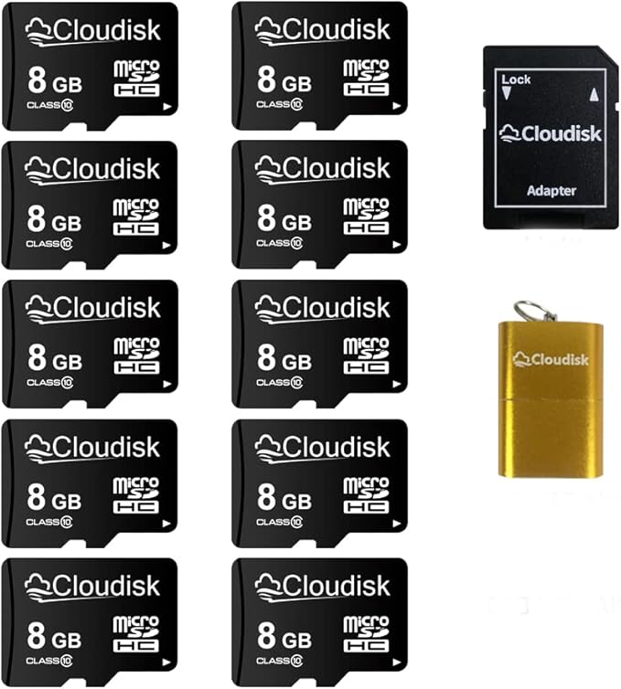 Pack of 10 Micro SD Card 8GB Flash Memory Card C10 A1 U1 Micro SDHC by Cloudisk