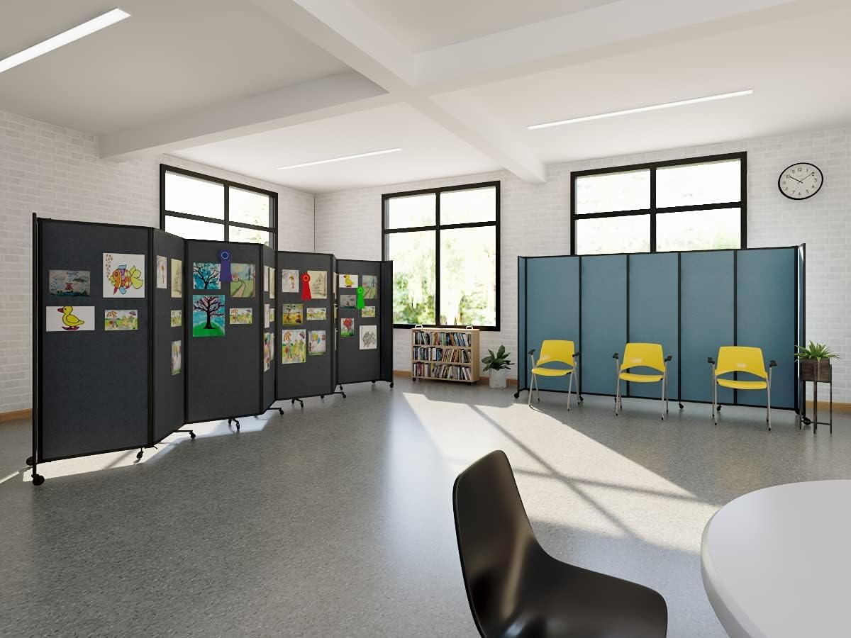 Versare Straightwall Sliding Portable Wall Partition | Freestanding Office Dividers | Locking Wheels | Temporary Room Separator | 15'6'' Wide x 7'6'' Tall Royal Blue Fabric Panels