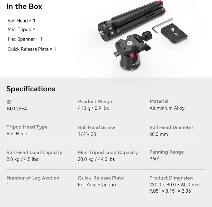 SmallRig Mini Tripod for Camera, Updated Desktop Tabletop Tripod - Image 6
