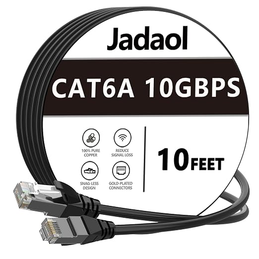 Jadaol Cat6a Ethernet Cable 10 ft, Slim 10G 550MHz 28AWG Patch Cable, Snagless by Jadaol