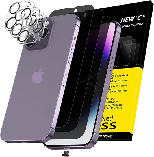 NEW'C 3x Privacy for iPhone 14 Pro Screen Protector+ 3x Camera Lens Protector by NEWC