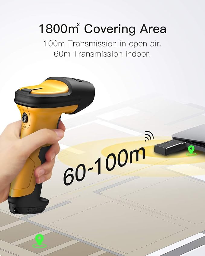 Inateck Barcode Scanner, Wireless Scanner, 2.4 GHz Adapter, 2600mAh Battery - Image 3