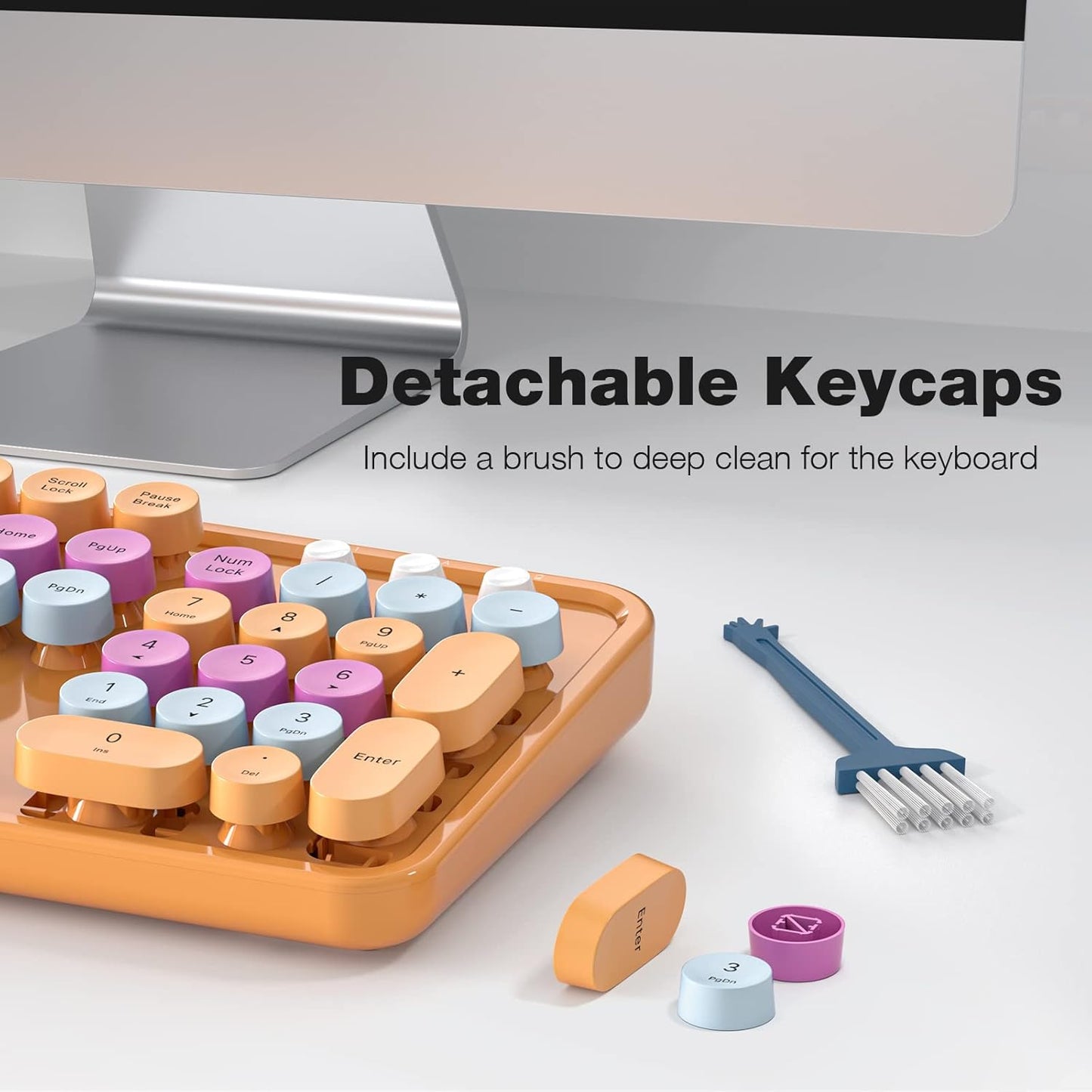 MOFII Wireless Keyboard and Mouse Combo, Retro Wireless Keyboard with Round Keycaps, 2.4GHz Dropout-Free Connection, Cute Wireless Mouse for PC/Laptop/Windows XP/7/8/10 (Orange-Colorful)