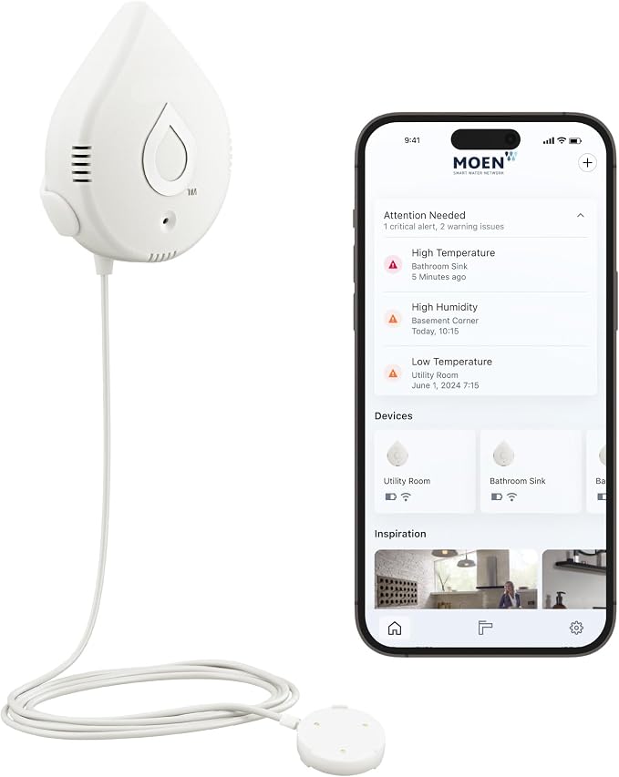 Moen Flo Smart Water Leak Detector, Drip or Flood Sensor Alarm by Moen