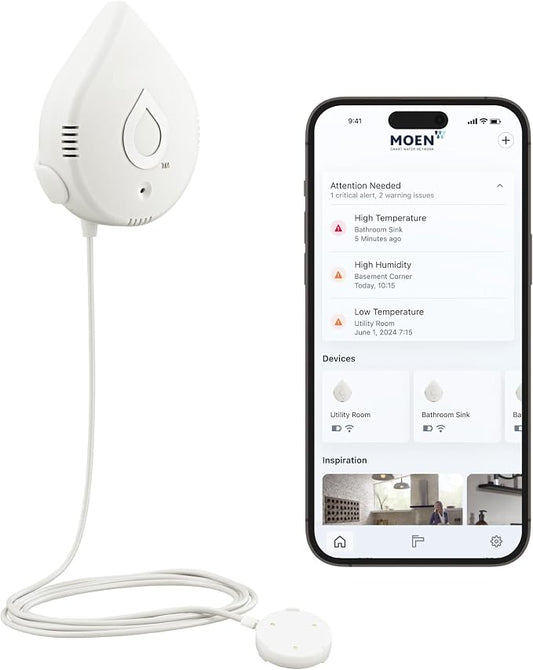 Moen Flo Smart Water Leak Detector, Drip or Flood Sensor Alarm by Moen