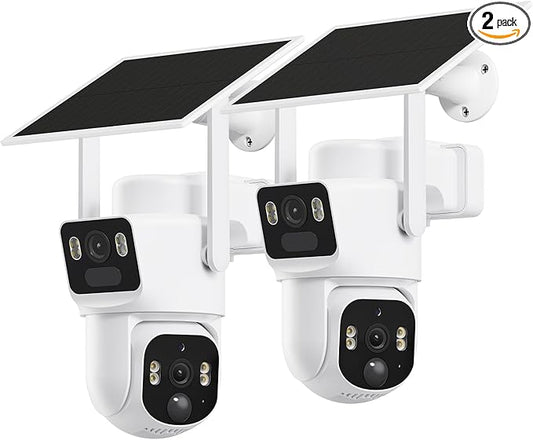 SEHMUA Dual-Lens Solar Security Cameras Wireless Outdoor, 2 Pack, 2K+2K Dual by SEHMUA