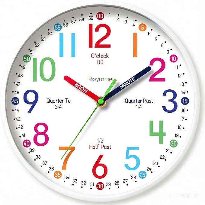 Roymnie Wall Clock 8 Inch for Kids Learning to Tell Time Easily Non Ticking by Unknown