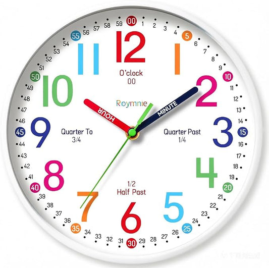 Roymnie Wall Clock 8 Inch for Kids Learning to Tell Time Easily Non Ticking by Unknown
