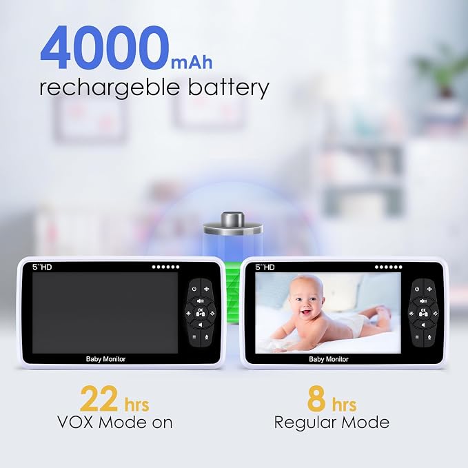 Baby Monitor with Camera and Audio, 4000mAh Long Battery Life, Pan-Tilt-Zoom - Image 7