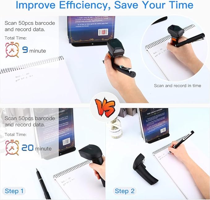 Eyoyo 2D Finger Ring Barcode Scanner, Mini Wearable 3-in-1 USB Wired & 2.4G - Image 6