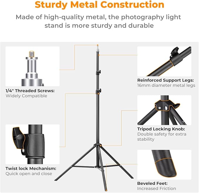 K&F CONCEPT Light Stand for Photography, 6.5ft/2M Portable Extendable Photo - Image 3