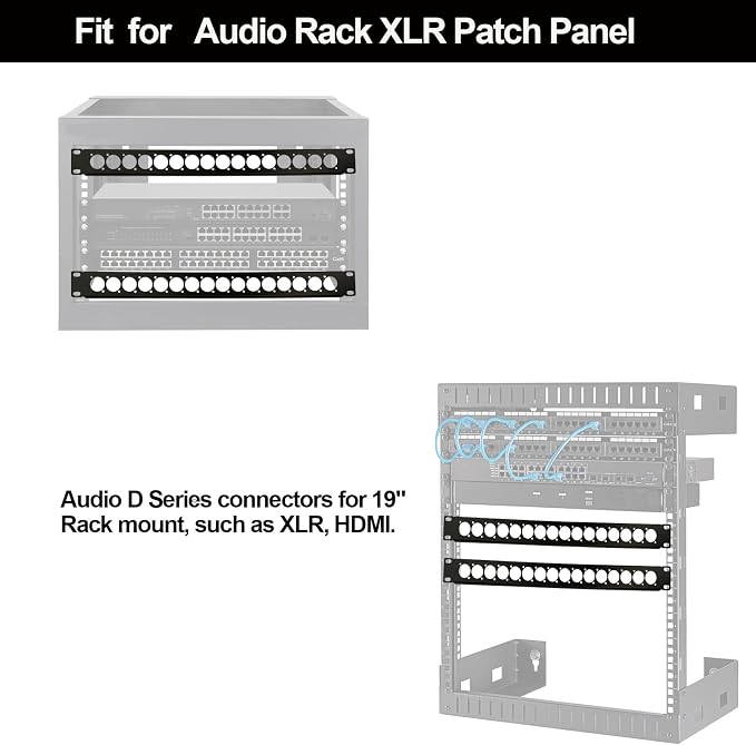 XLR HDMI Audio Rack Mount Panel, 1U Hinged D-Series Punched Metal HDMI Rack - Image 4
