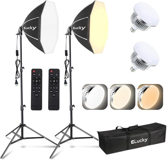 EZLucky 2-Pack 20" Octagonal Softbox Lighting Kit, Studio Lights by EZLucky