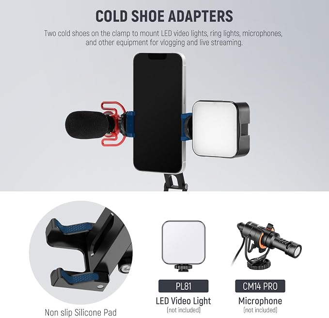 NEEWER Phone Tripod Mount with Cold Shoes, Metal Smartphone Tripod Adapter - Image 6