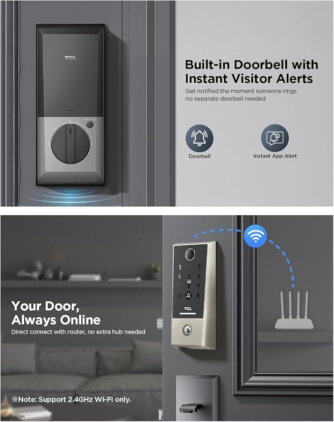 TCL Smart Lock D2 Plus, Keyless Entry Fingerprint Door Lock, Touchscreen Keypad - Image 3