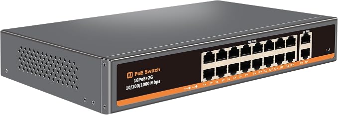 18 Port Unmanaged PoE+ Switch, 16 POE+ Ports & 2 Gigabit Uplink Ports, IEEE - Image 9
