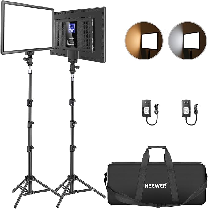 NEEWER 13" LED Video Light Panel Kit, 2 Pack Bi Color Dimmable by Neewer