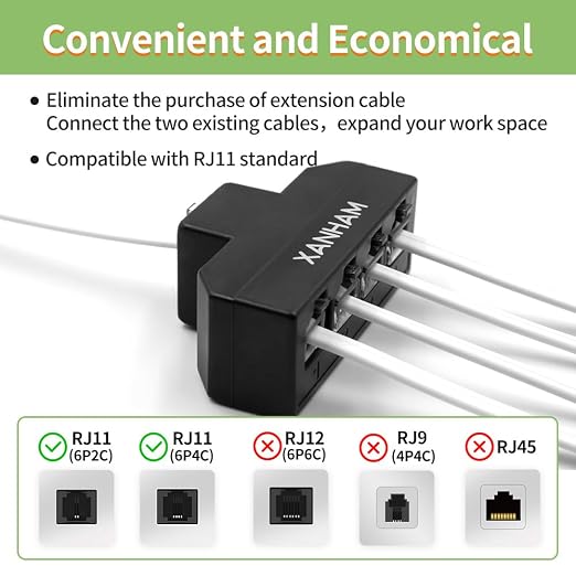 RJ11 Cable 4 Way Splitter 6P4C Connector Phone Line Cord Adapter - Image 6