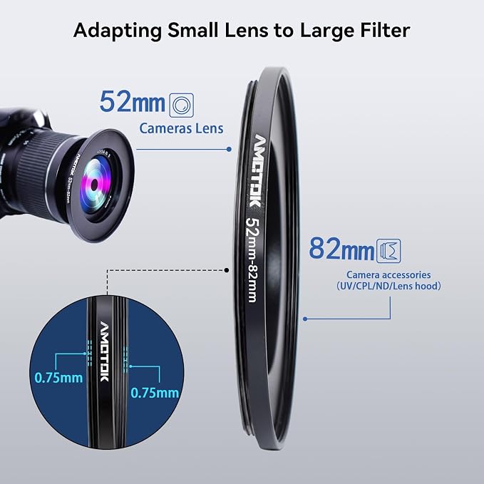 52mm Lens to 82mm Camera Filters Ring Compatible All 52mm Camera Lenses to 82mm - Image 4