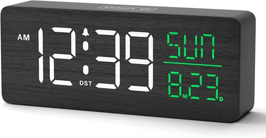 Peakeep Wooden Digital Alarm Clock Large Display, Textured Decoration by PEAKEEP