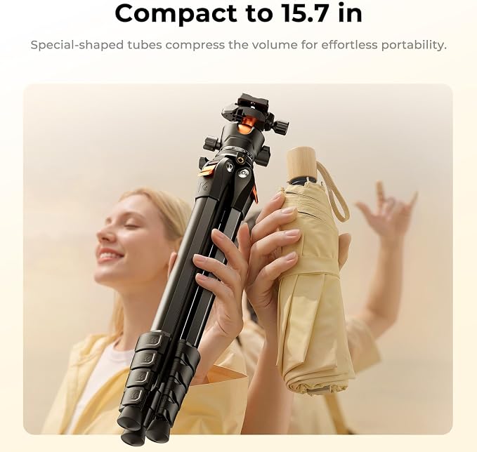 K&F CONCEPT 63" Aluminum Travel Tripod - Image 2