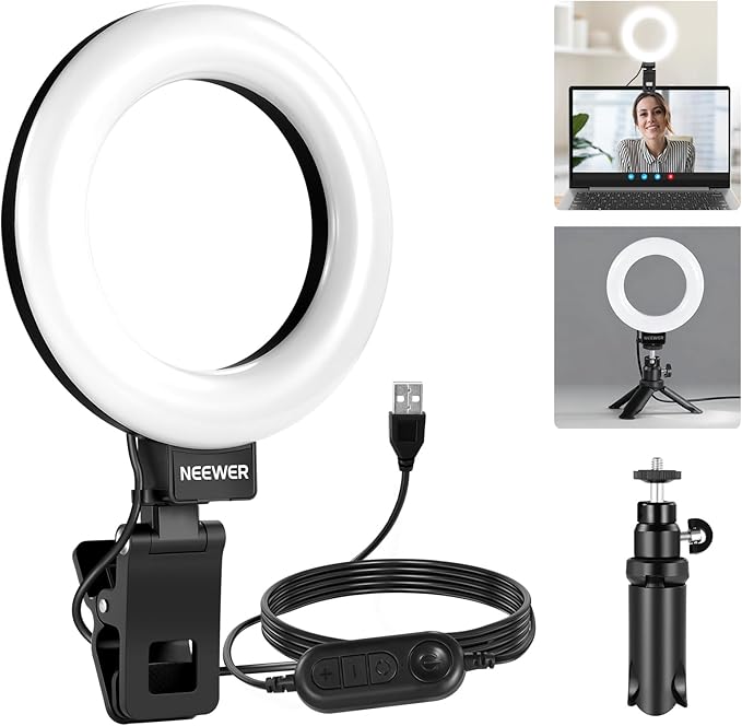 NEEWER Basic 5" Ring Light for Video Conference Lighting, Clip on Light Kit by Neewer