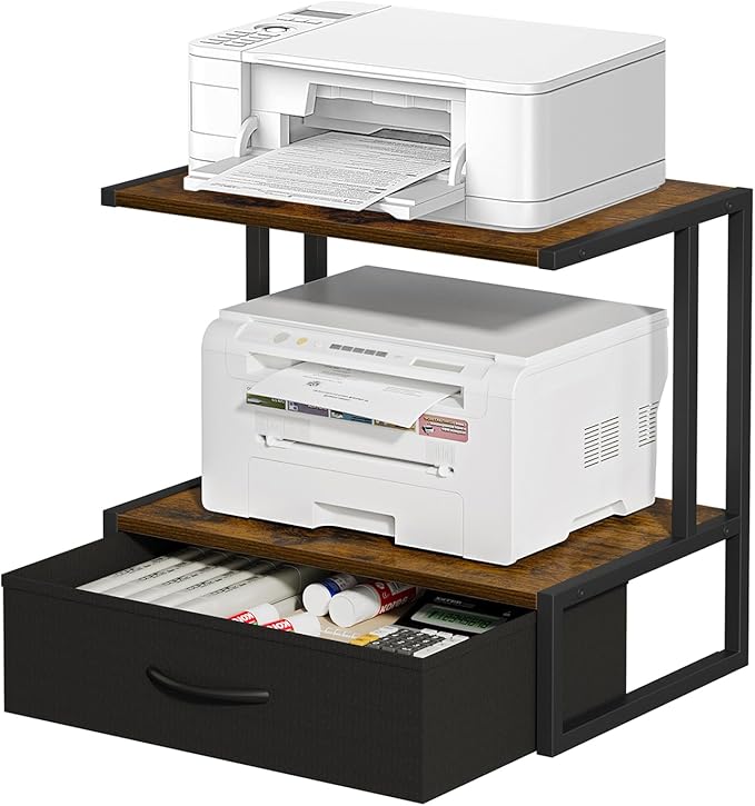 Printer Stand with Storage for Desk, with Fabric Drawer Desktop Printer Stand by VYUOL