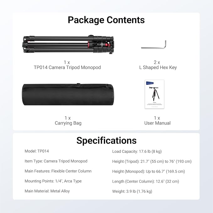 NEEWER Basics Overhead Camera Tripod Monopod - Image 8