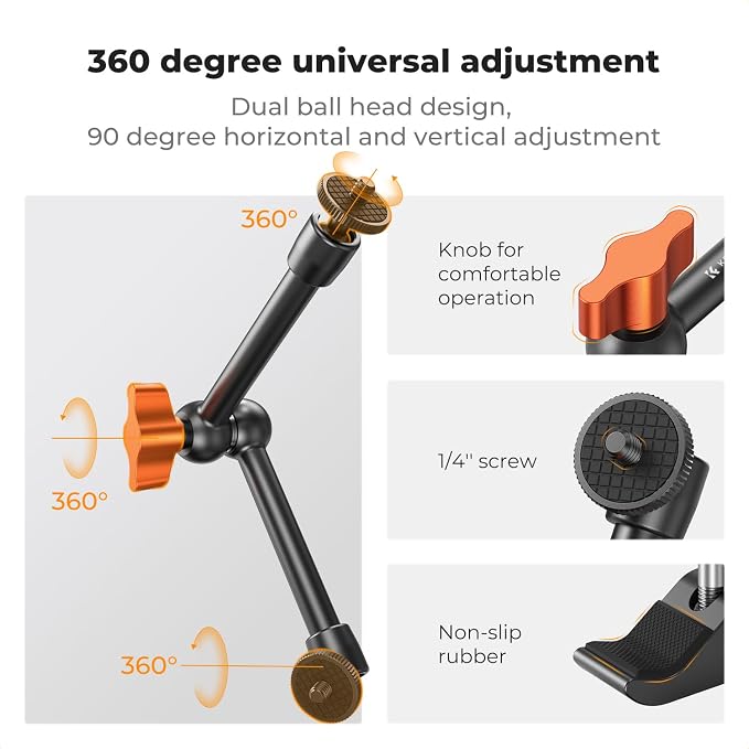 K&F CONCEPT 9.8" Magic Arm Clamp Kit - Image 3