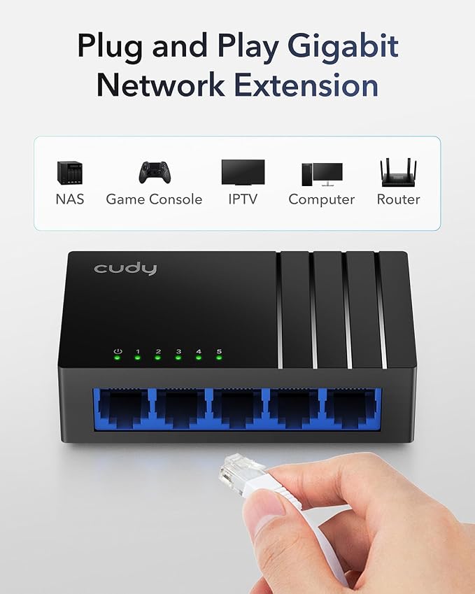 Cudy GS105D 5 Port Gigabit Ethernet Switch Desktop Ethernet Splitter Plastic - Image 2