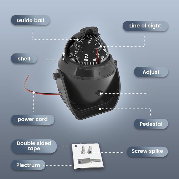 Boat Compass with Magnetic Declination Adjustment, Pivoting Marine Compass - Image 3