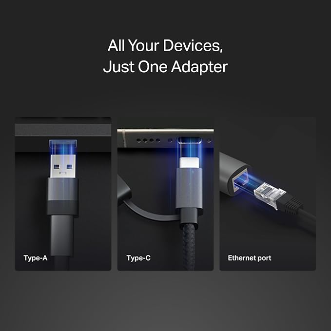 TP-Link 2-in-1 USB 3.0 & USB C to Ethernet Adapter, RJ45 Gigabit LAN, Plug & - Image 3