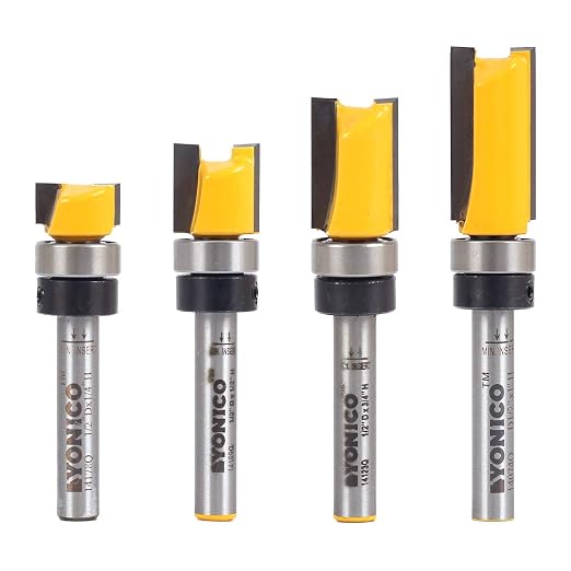 YONICO Router Bits Pattern Bit Flush Trim Set 4 Bit 1/2-Inch Diameter 1/4-Inch by Yonico
