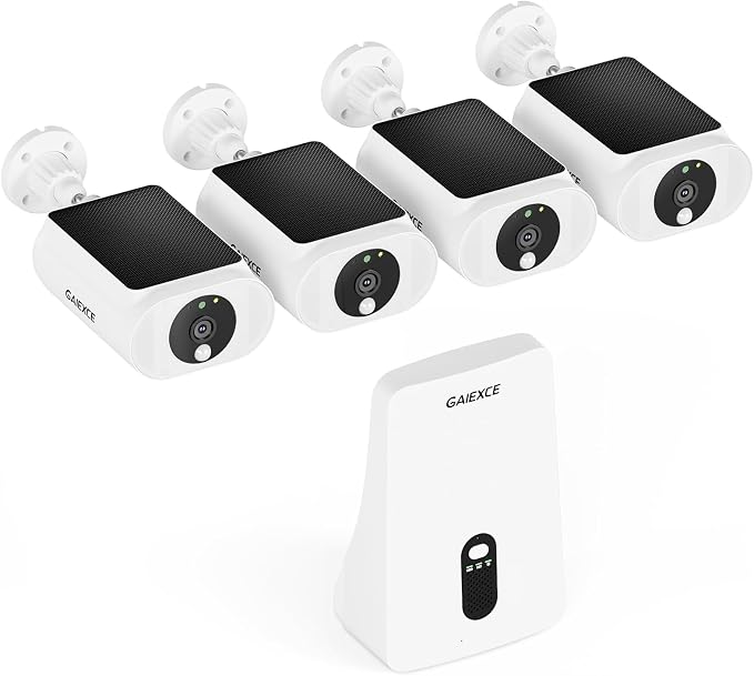 Solar Security Cameras Wireless Outdoor 4 Cam Kit Expadable to 10H, No by Gaiexce-Official