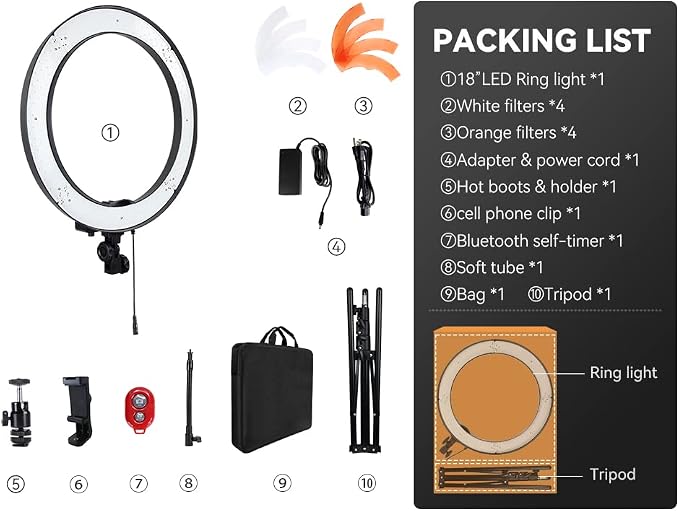 18-Inch Ring Light, 55W Dimmable 5500K Light - Image 8