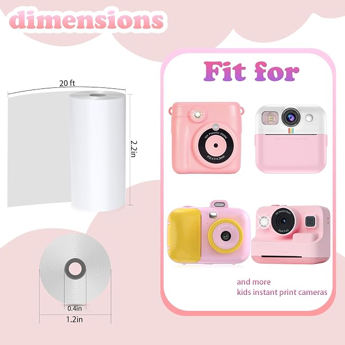 6 Rolls Kids Camera Instant Print Refill Paper Set, Phetium HD Printing Thermal - Image 3