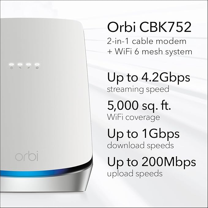 NETGEAR Orbi Cable Modem Router Combo Mesh System DOCSIS 3.1 – AX4200 WiFi 6 – - Image 2