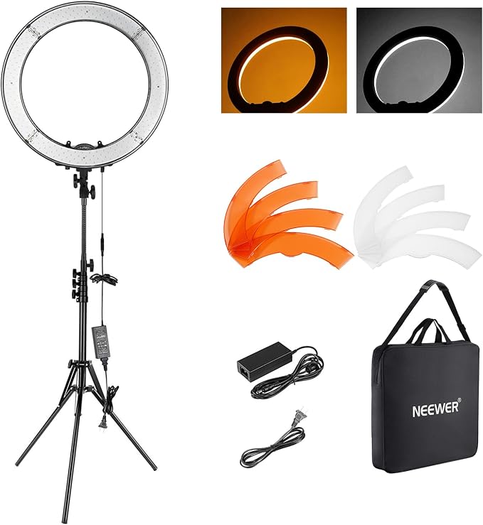 NEEWER 18 Inch Ring Light with Tripod Stand, 55W Large LED Ringlight, Cold Shoe by Neewer