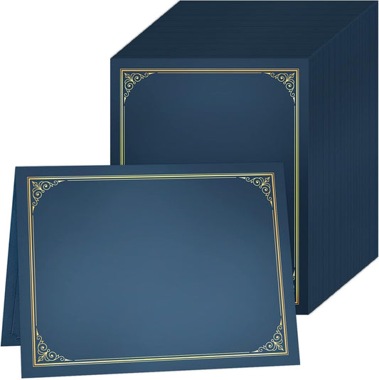 SUNEE Certificate Holders(Blue, 60 Packs, New Pattern), Diploma Covers Gold Foil Border, for Letter Size 8.5x11 Certificates, Cardstock, Document Papers