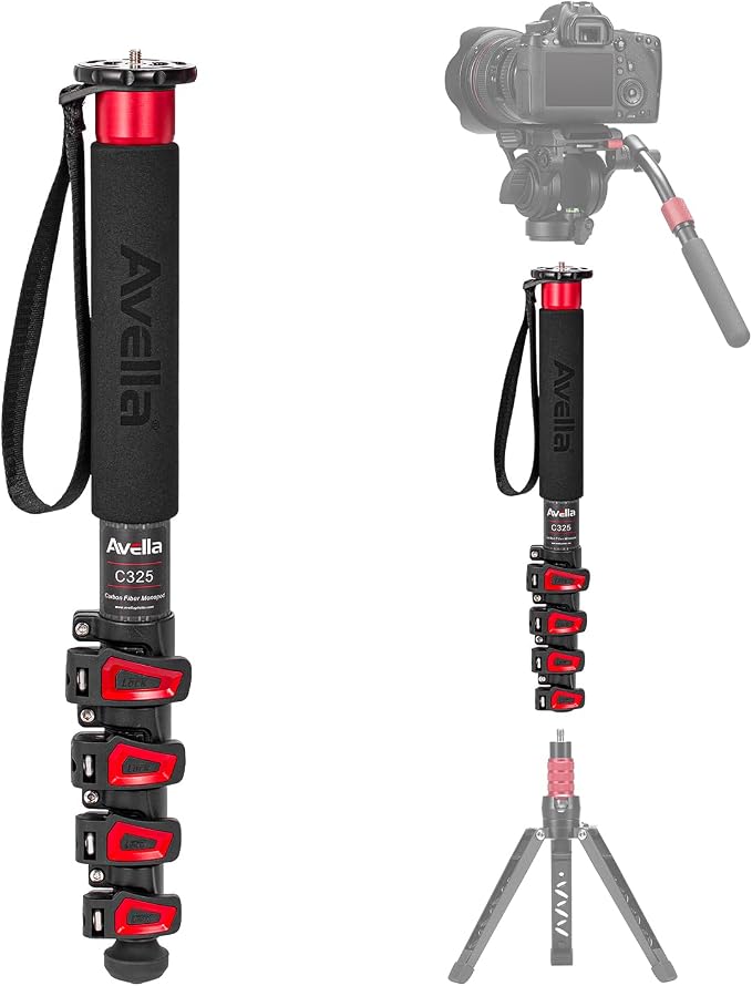 Avella C325 58 Inch Carbon Fiber Camera Monopod Professional Telescopic Monopods by AVELLA