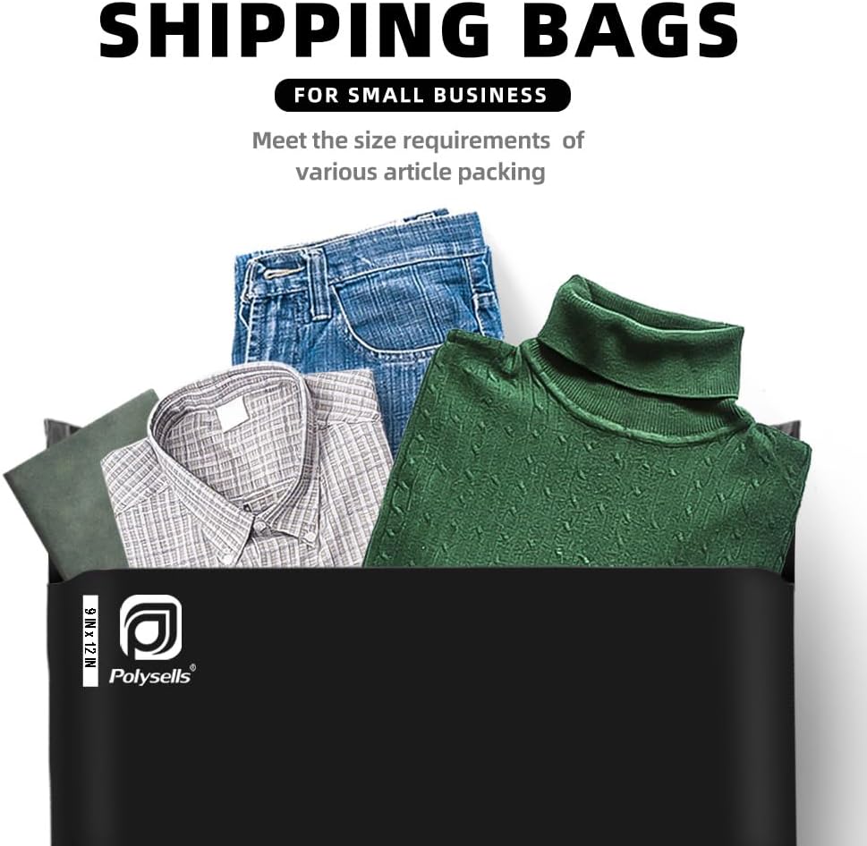POLYSELLS 1000 pcs 9x12 Inches Black Poly Mailers Shipping Envelopes, Strong Adhesive Sealing, Waterproof, and Tear-resistant Postal Mailing Bags for Clothing, Books, and Accessories